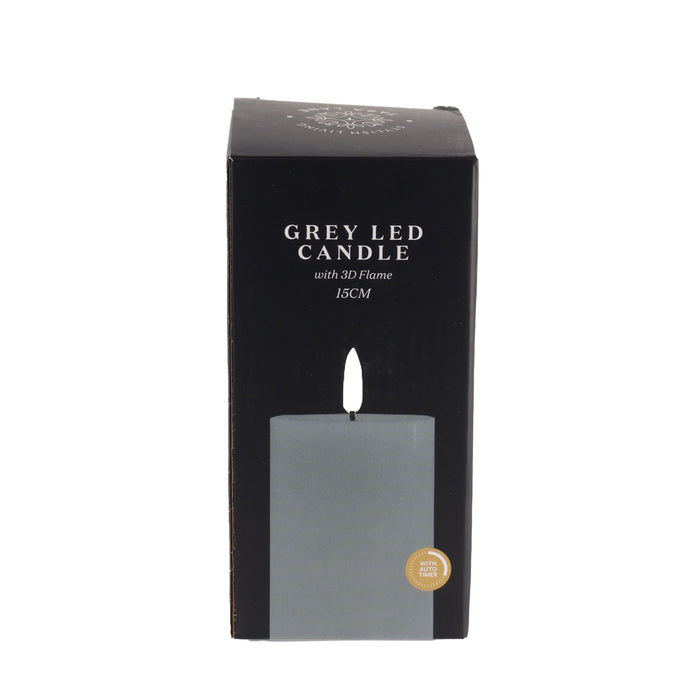 3d flame led candle w/6hr timer grey 15cm
