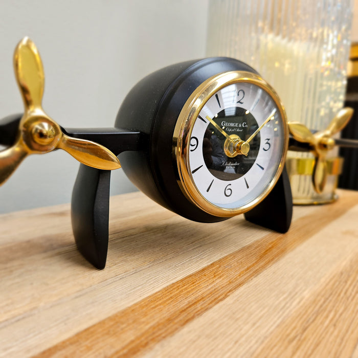 George and co aeroplane clock antique brass/black