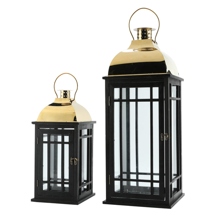 Julie s/2 wooden lanterns black/gold