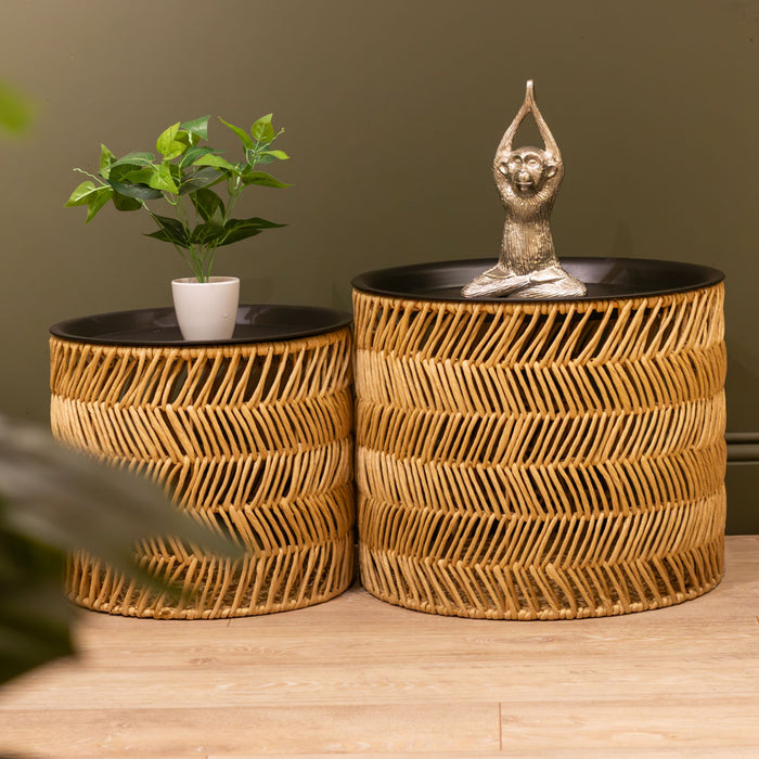 Luna rattan s/2 side tables with storage