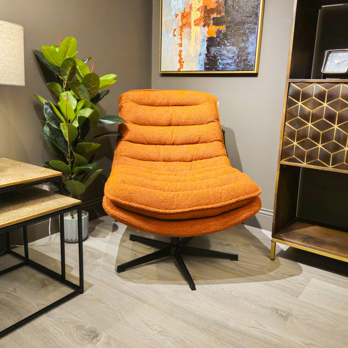Yasmine swivel accent chair boucle rust