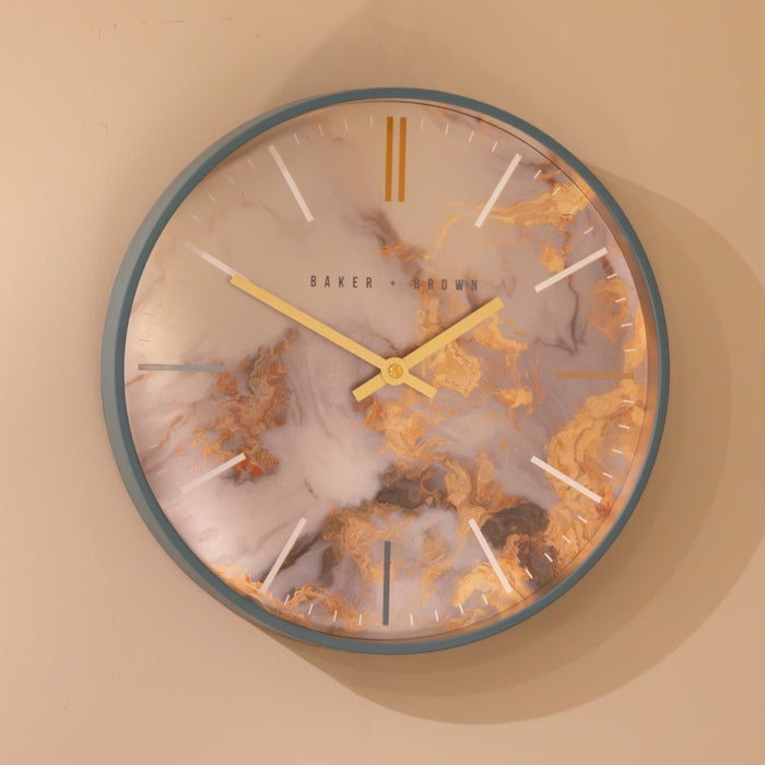 Baker and brown marble clock 30cm