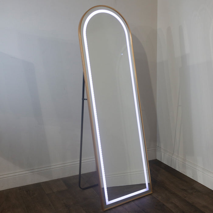 Modena led cheval arch mirror gold 160 x 50cm