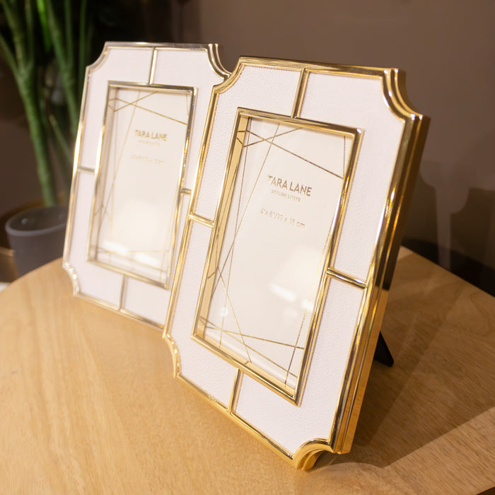 Mila photo frame faux leather gold 4 x 6