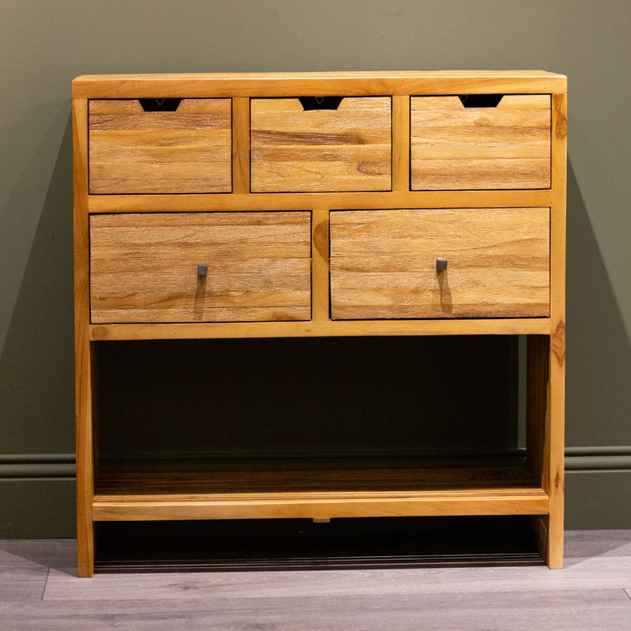 Bari 5 drawer console teak