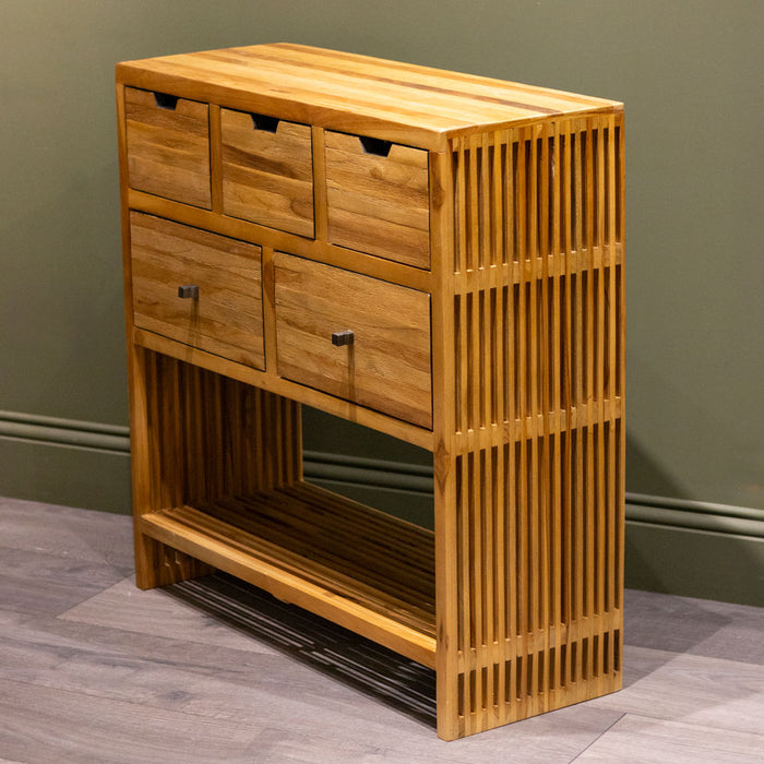 Bari 5 drawer console teak