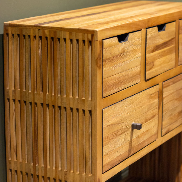 Bari 5 drawer console teak