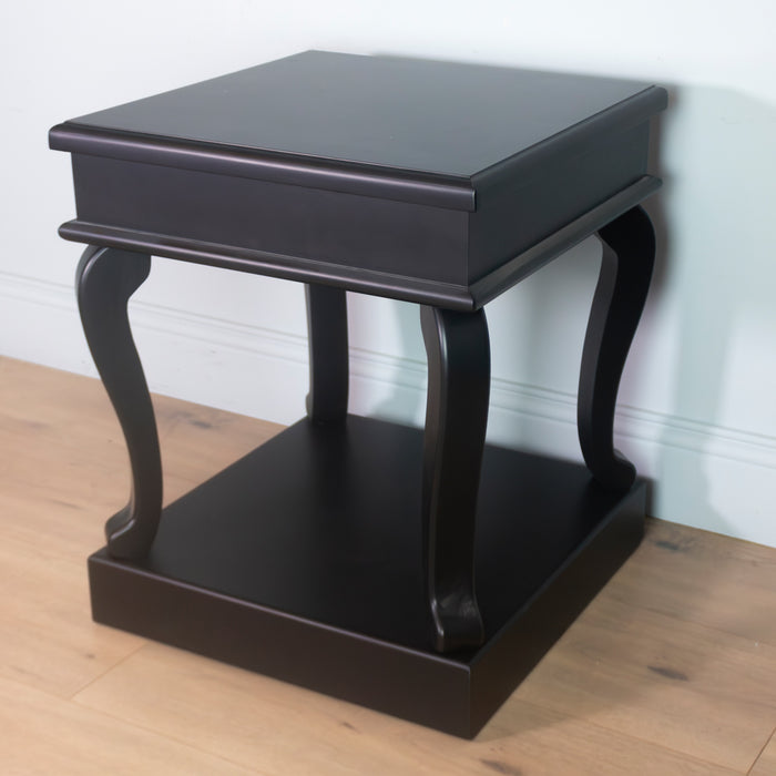 Scroll black end table