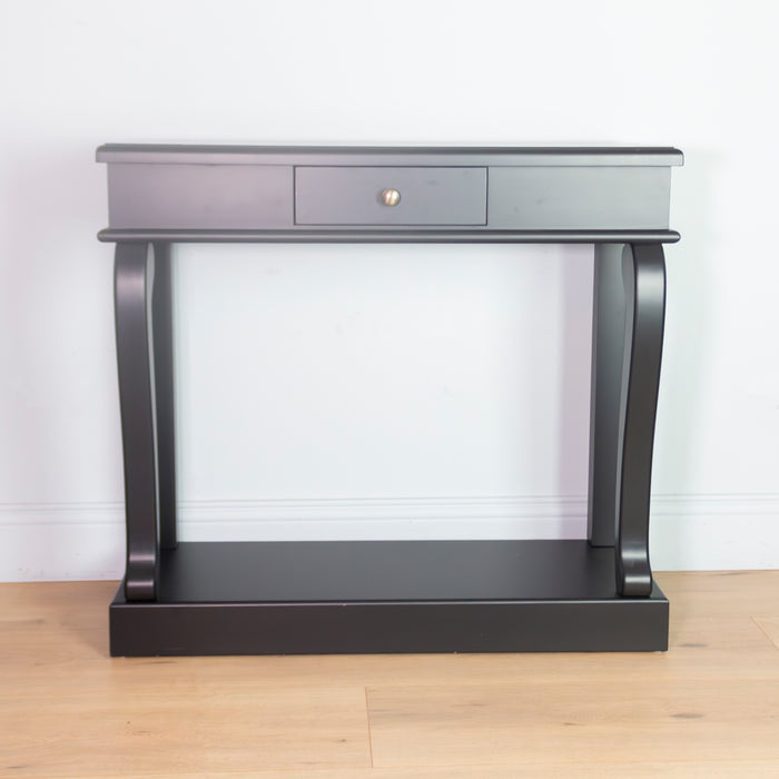 Scroll black 90cm console table w/drawer