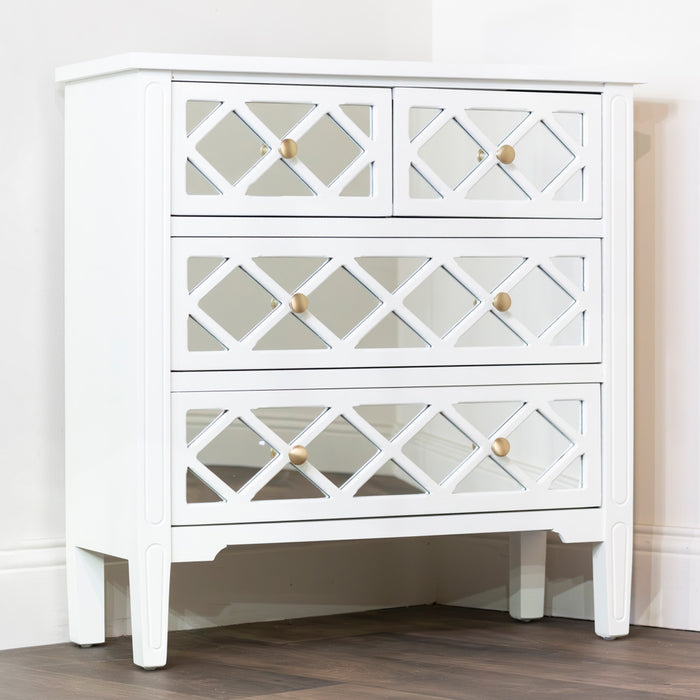 Carla mirrored 4 drw dresser white