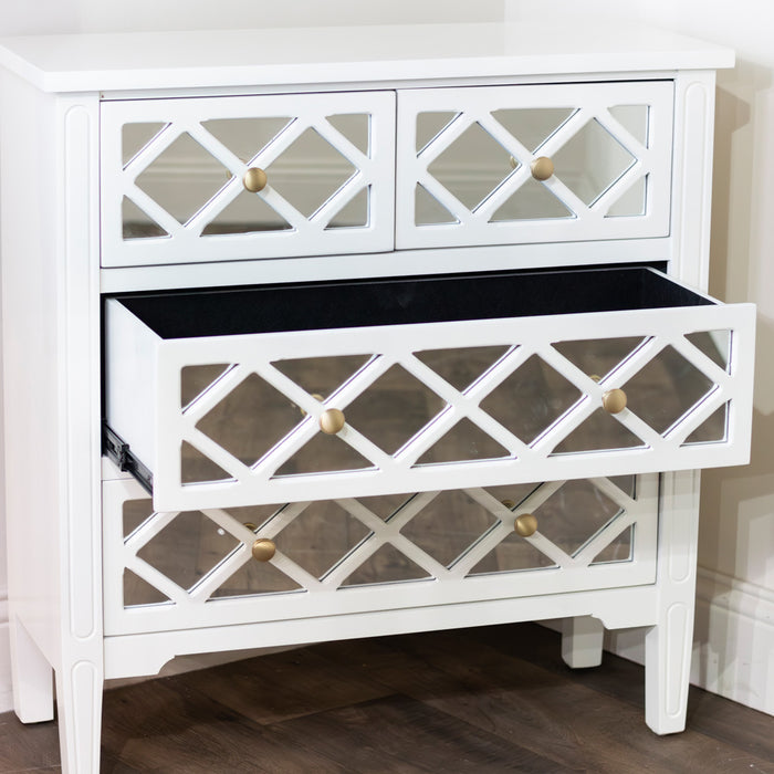 Carla mirrored 4 drw dresser white