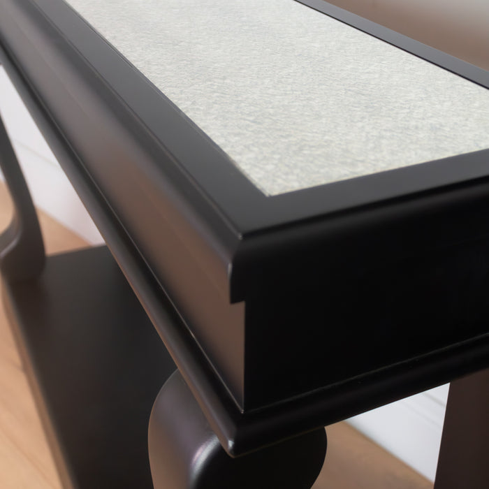 Scroll black 120cm console table ant mirror
