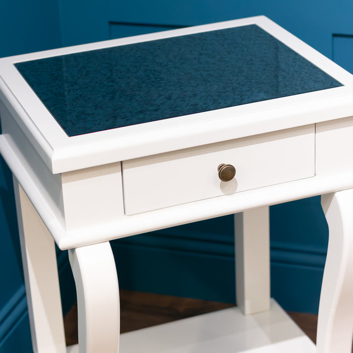 Scroll ivory end table 1 drawer with mirror