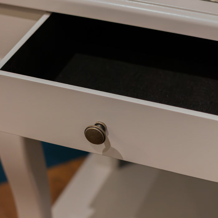 Scroll grey end table w/drawer with mirror