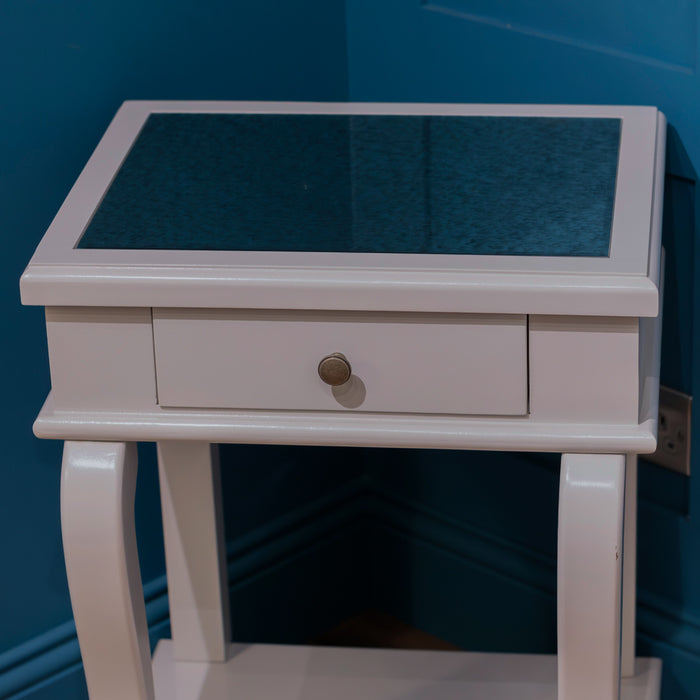 Scroll grey end table w/drawer with mirror