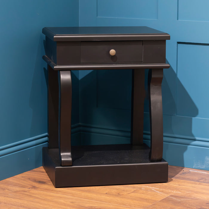 Scroll black end table 1 drawer