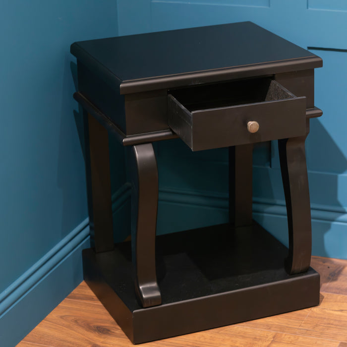 Scroll black end table 1 drawer