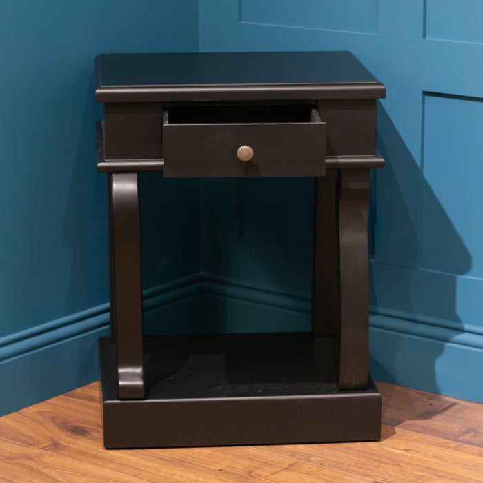 Scroll black end table 1 drawer