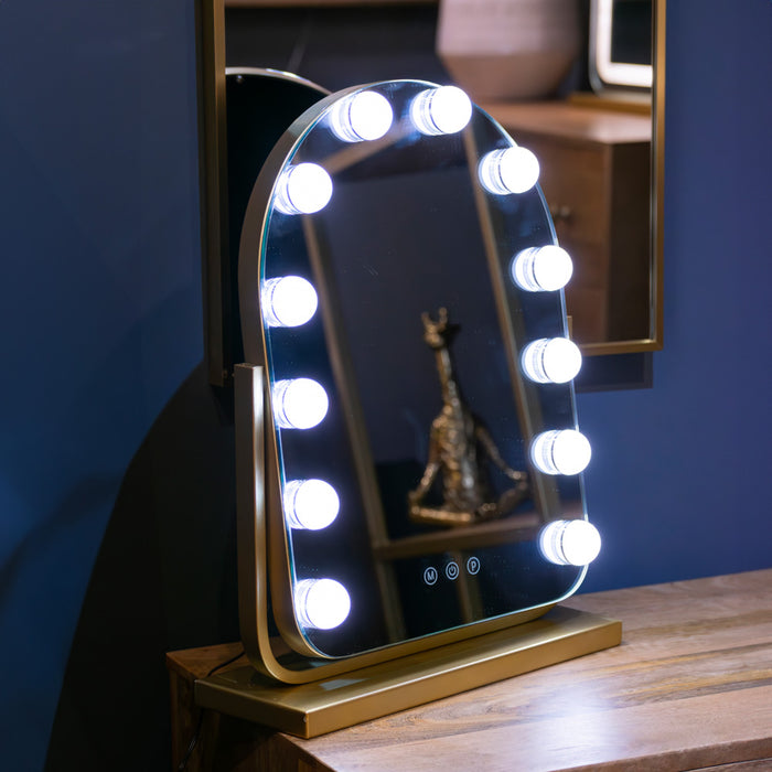 Hollywood bulb arch vanity mirror gold 40 x 30cm