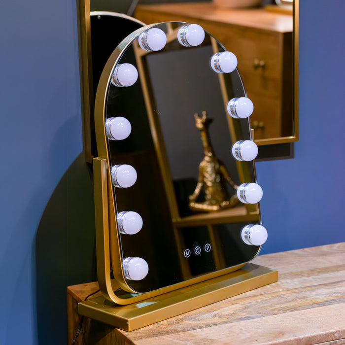 Hollywood bulb arch vanity mirror gold 40 x 30cm