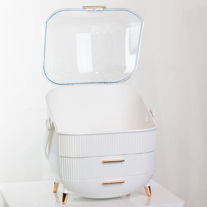 Cosmetics storage box 2 drawer white