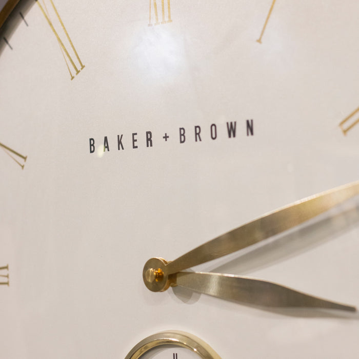Baker and brown clock white/brass 49cm