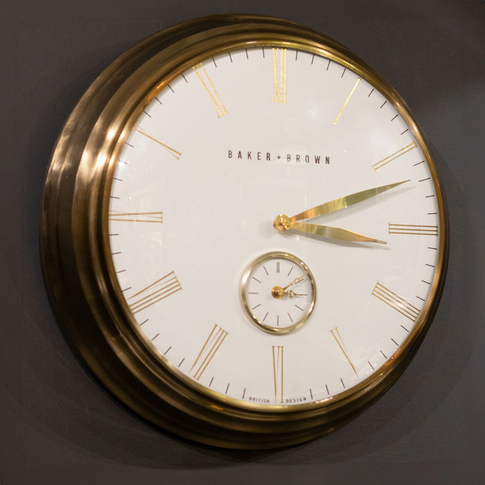 Baker and brown clock white/brass 49cm
