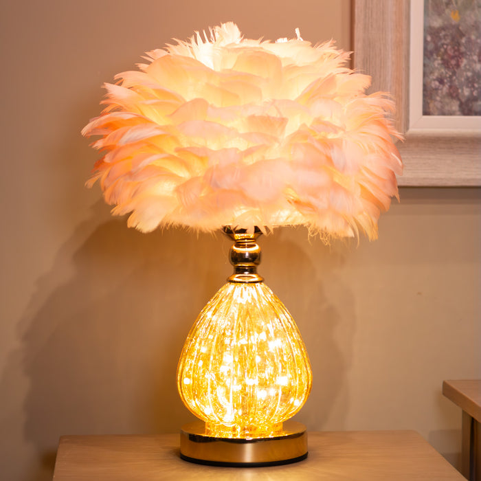 Raya led base feather lamp pink 40cm