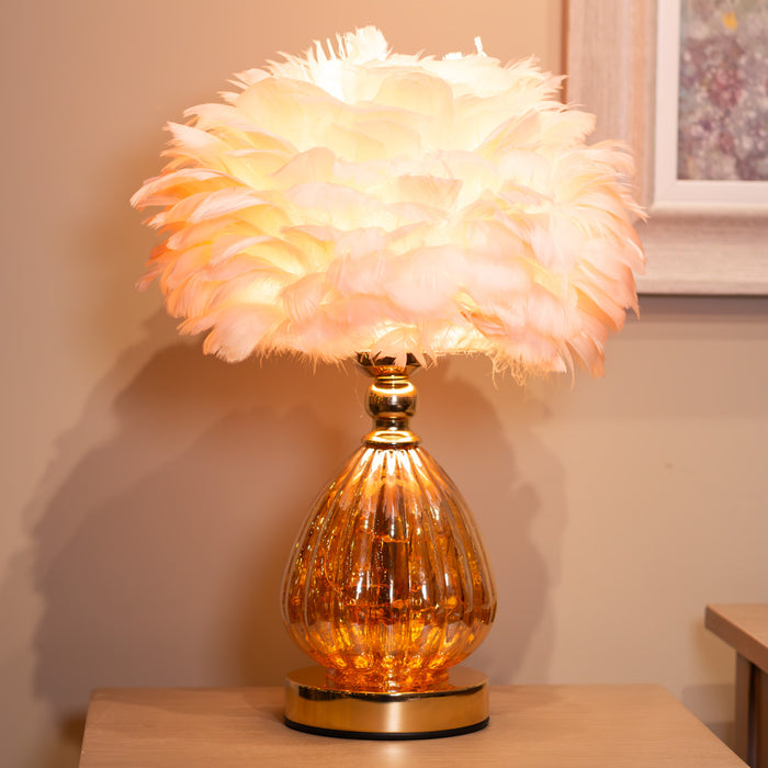 Raya led base feather lamp pink 40cm