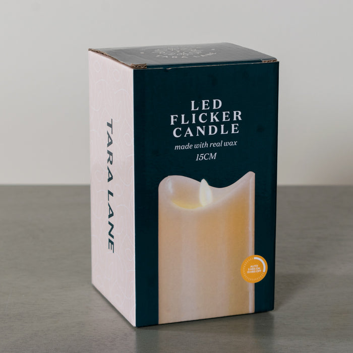 Flicker led candle w/5hr timer ivory 15cm