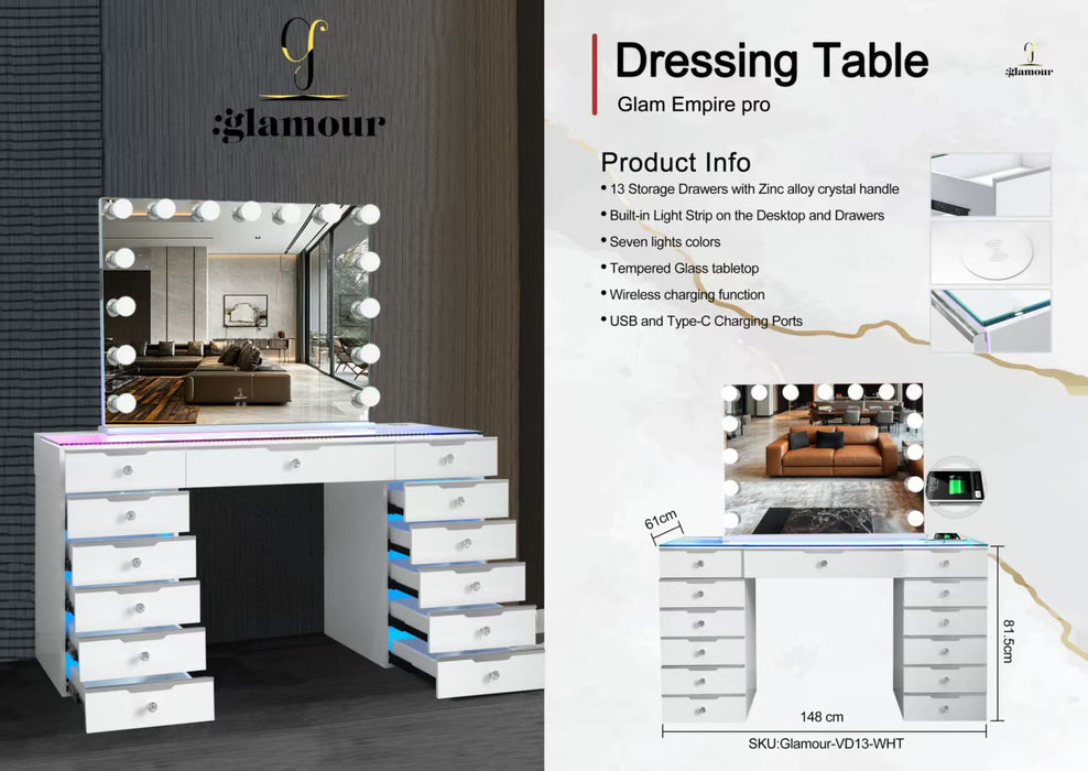 Hollywood Empire Pro 13‑Drawer Vanity