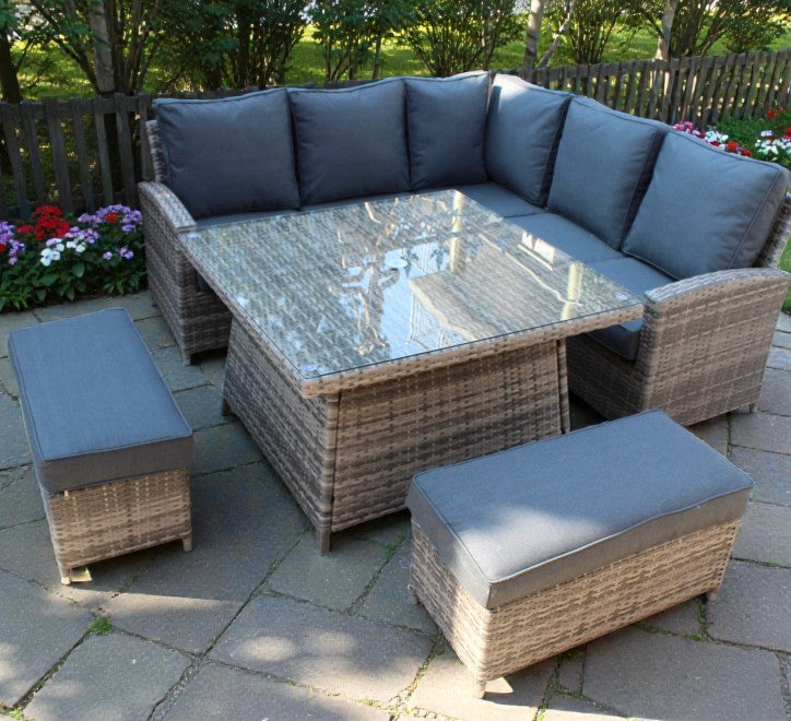 Westport 6 Seater Corner Rattan Garden Casual Dining Set – 108cm Table