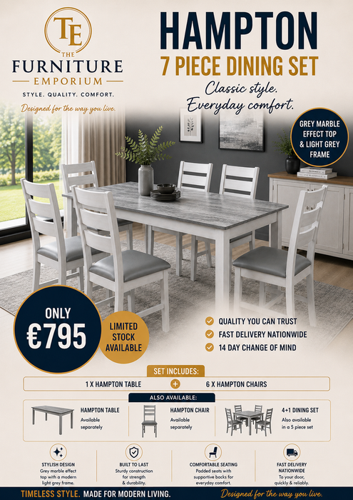 Hampton Grey Marble Effect Dining Set