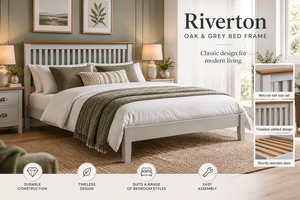 Riverton Oak & Light Grey Bed