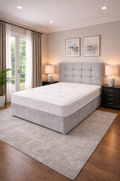 Lucia Upholstered Divan Bed Set with Mattress & Headboard