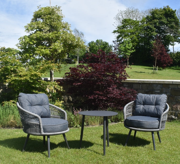 Monaco 3 Piece Garden Bistro Set – Grey Rope & Metal