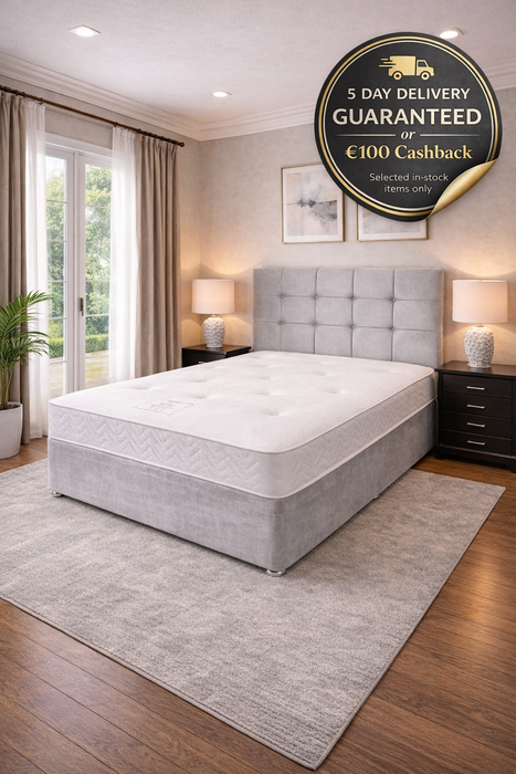 Lucia Upholstered Divan Bed Set with Mattress & Headboard