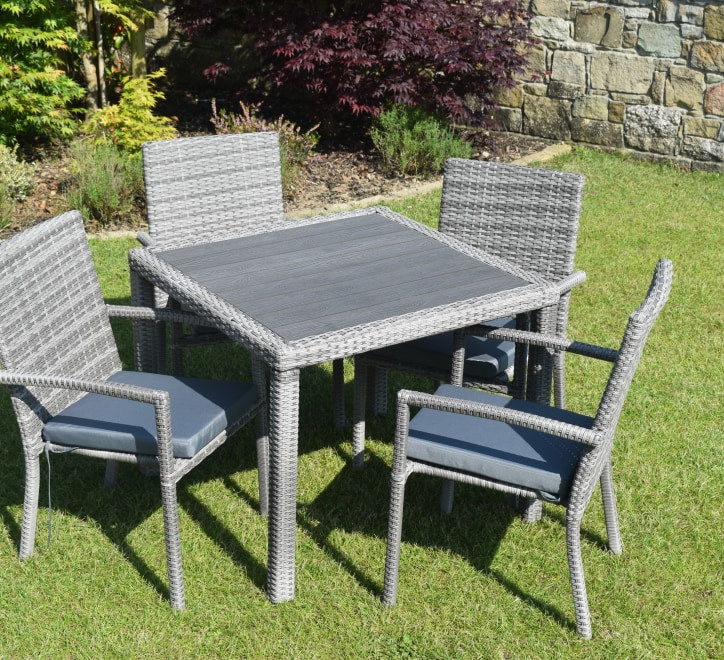 Westport 4 Seater Square Rattan Garden Dining Set – Grey