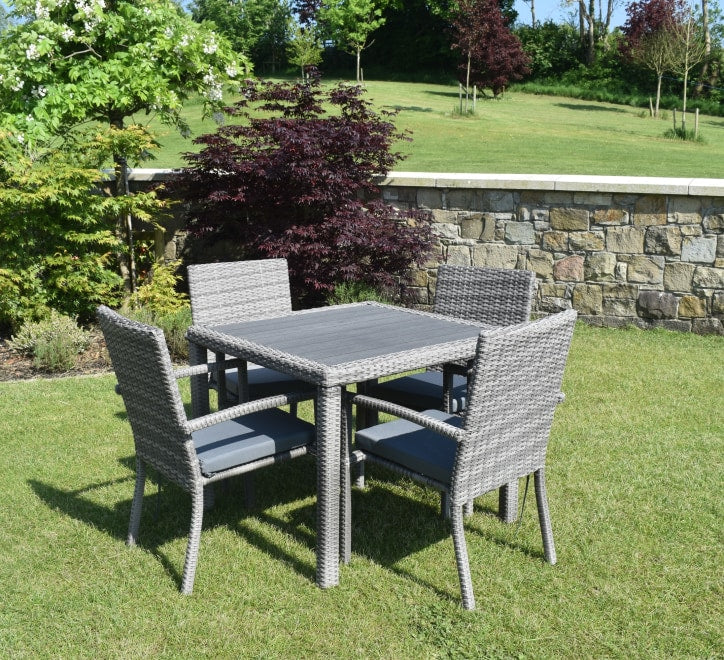Westport 4 Seater Square Rattan Garden Dining Set – Grey
