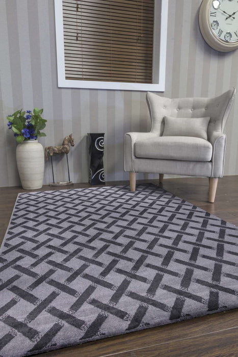 Grey Criss-Cross Rug - Ambience