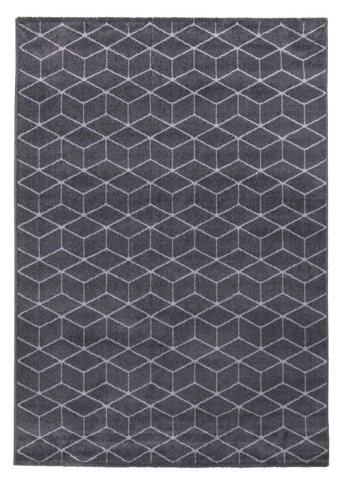 Dark Grey Geometric Cube Rug - Ambience