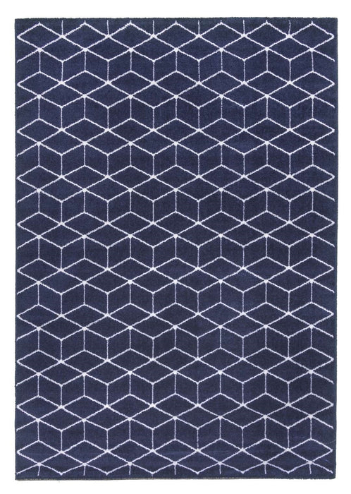 Navy & Cream Geometric Cube Rug - Ambience