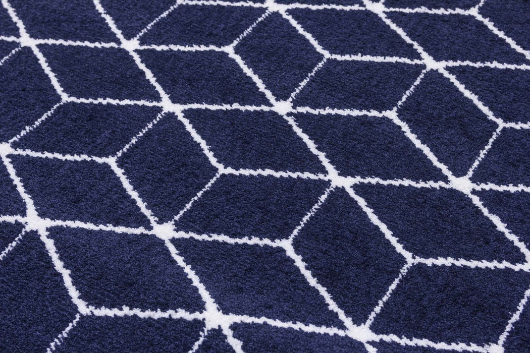 Navy & Cream Geometric Cube Rug - Ambience