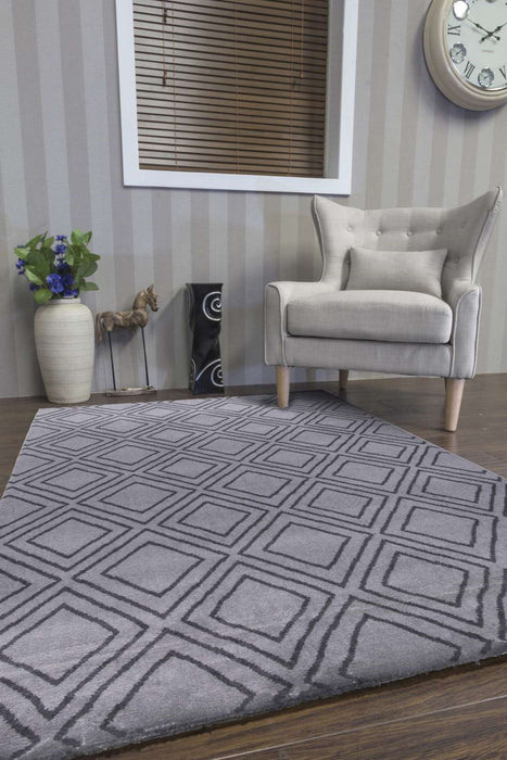 Grey Geometric Double Diamond Rug - Ambience