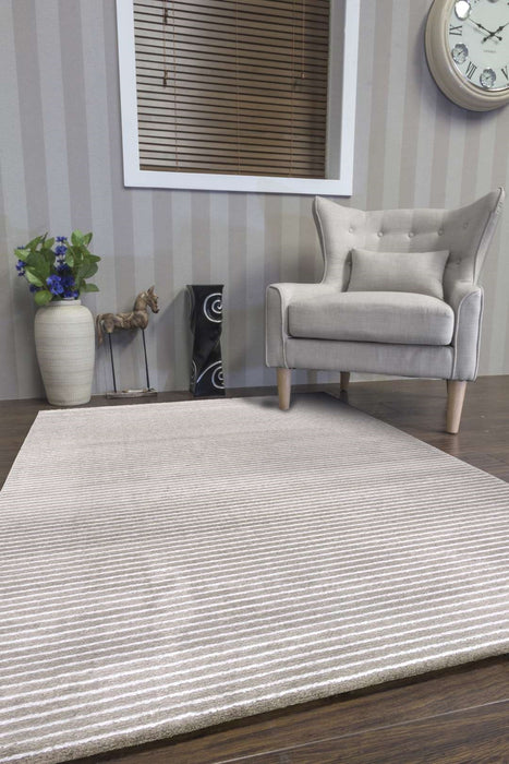 Beige & Cream Striped Rug - Ambience