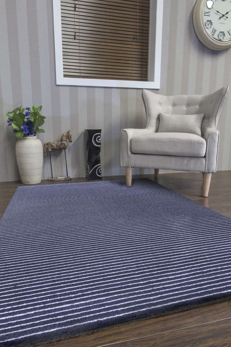 Navy & Cream Striped Rug - Ambience