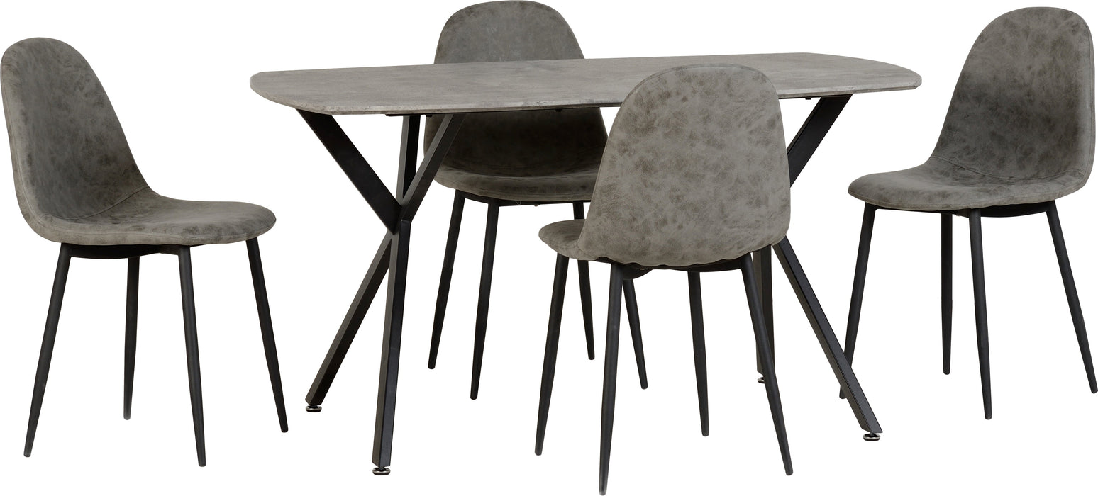 Athens Rectangular Dining Set in Concrete Effect/Black/Grey Faux Leather