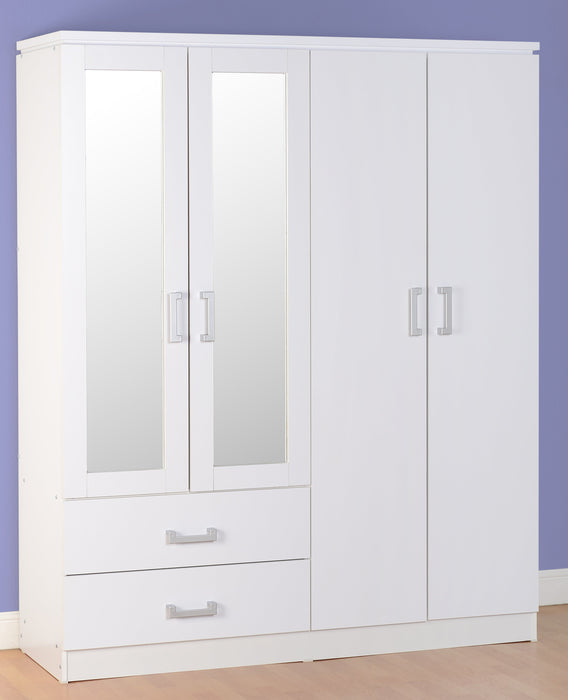 Charles 4 Door 2 Drawer Mirrored Wardrobe in White
