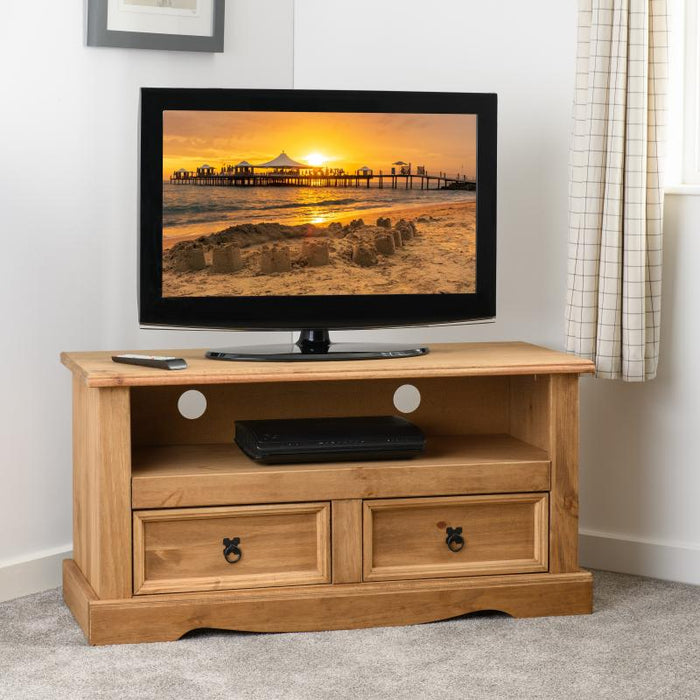 Corona 2 Drawer Flat Screen TV Unit in Distressed Waxed Pine