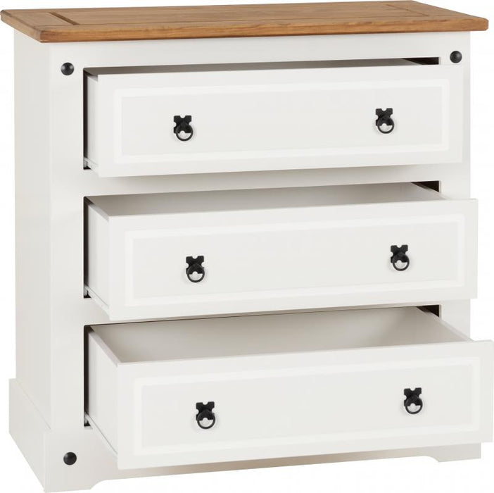 Corona 3 Drawer Chest in White/Distressed Waxed Pine